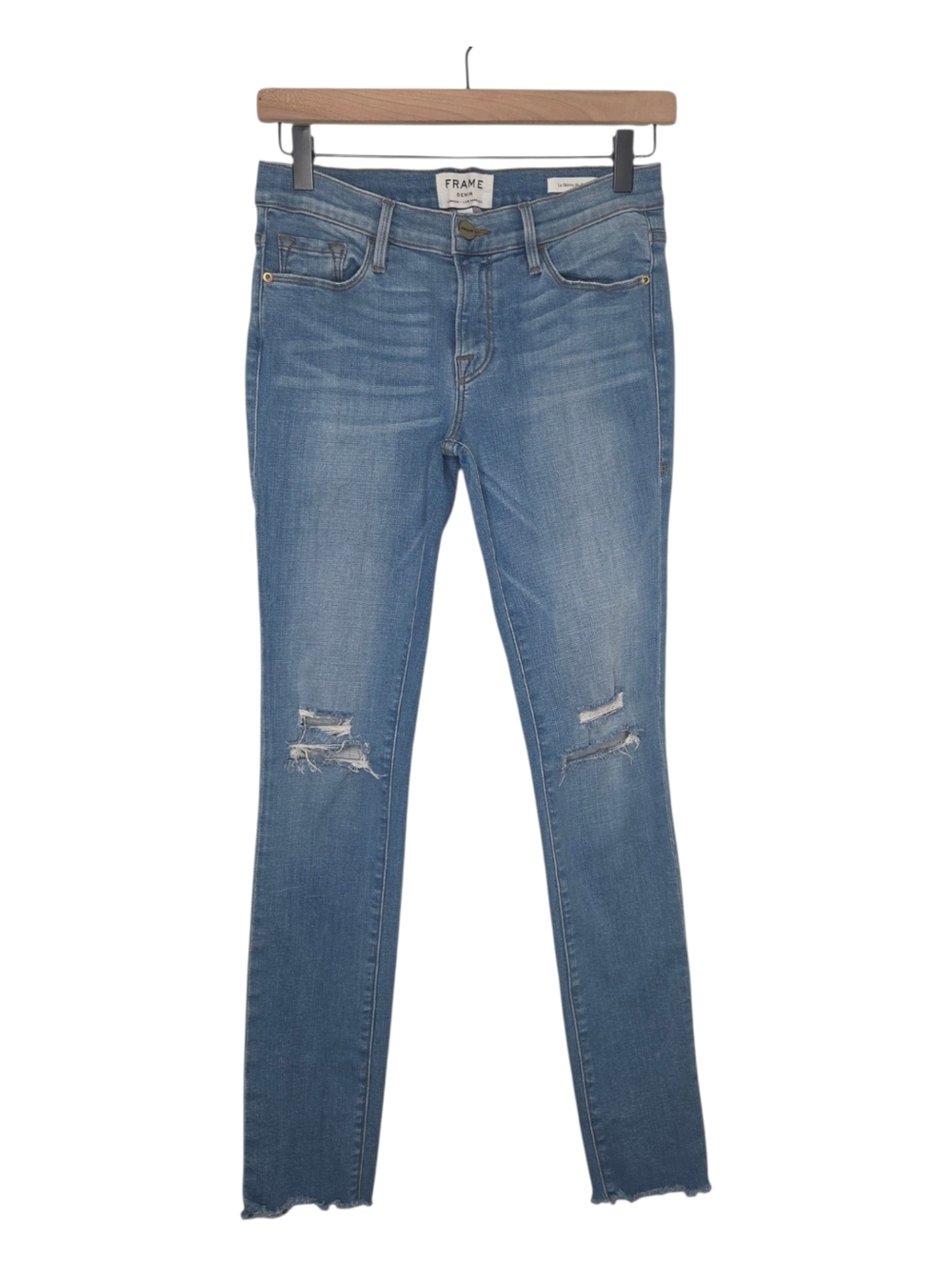 FRAME Womens Medium Wash Distressed Le Skinny De Jeanne Crop Denim Jeans Size 28